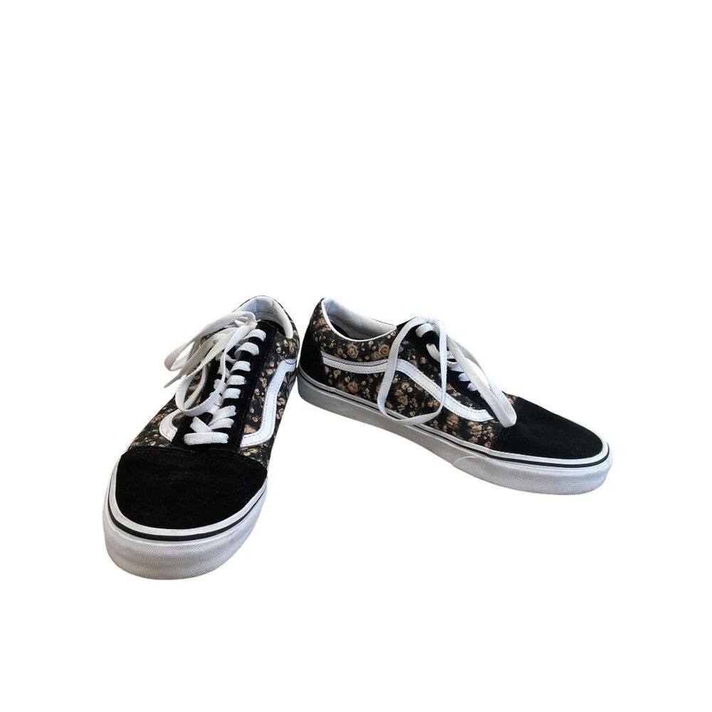Vans Old Skool Mens Black Floral leather Low Sneakers Size 10 SKU 8394